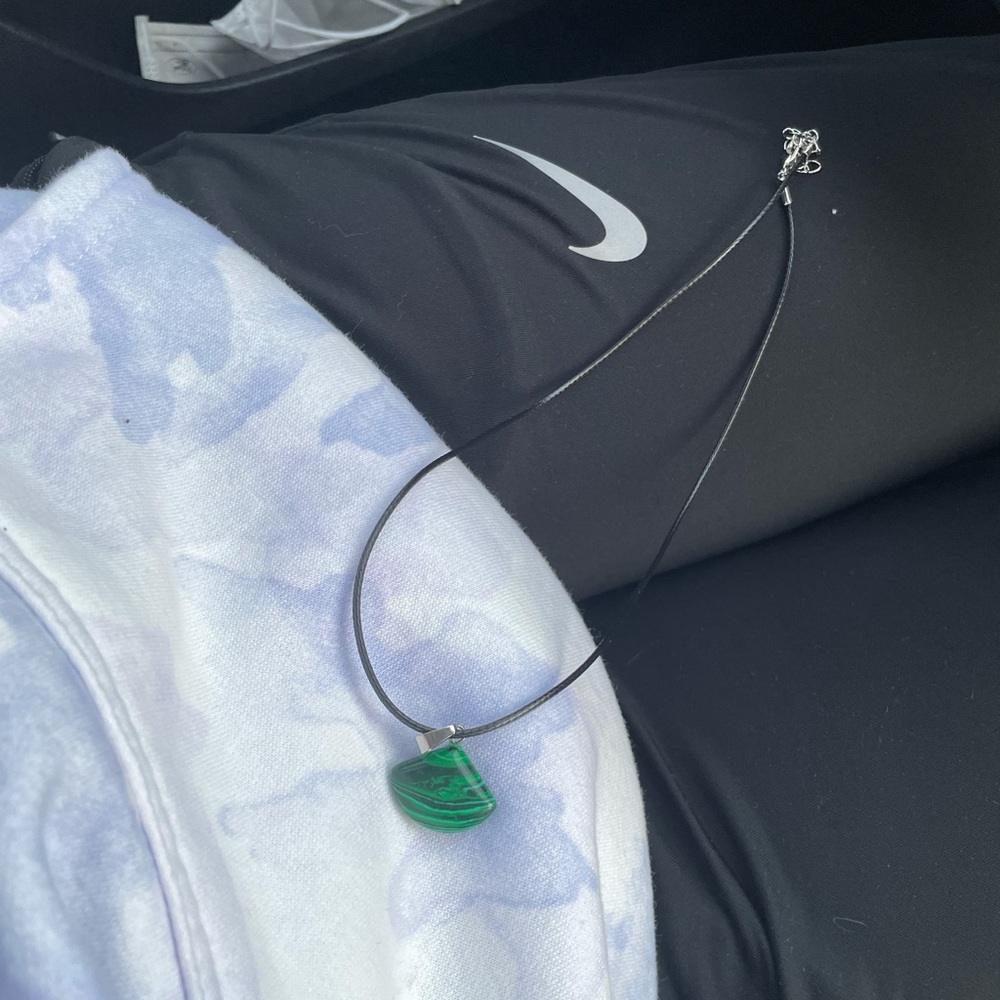 Malachite Crystal Pendant Necklace With Black Chain